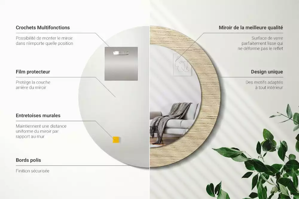 Kerek tükör fali dísz Világos fa