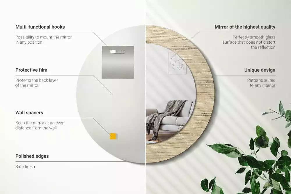 Kerek tükör fali dísz Világos fa