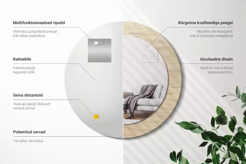 Kerek tükör fali dísz Világos fa