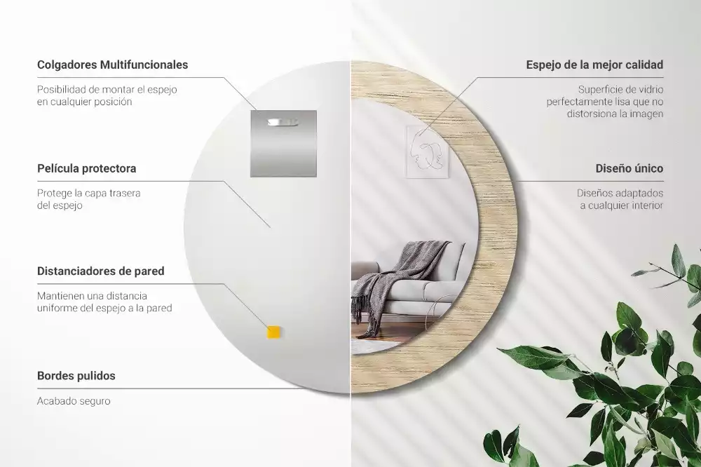 Kerek tükör fali dísz Világos fa