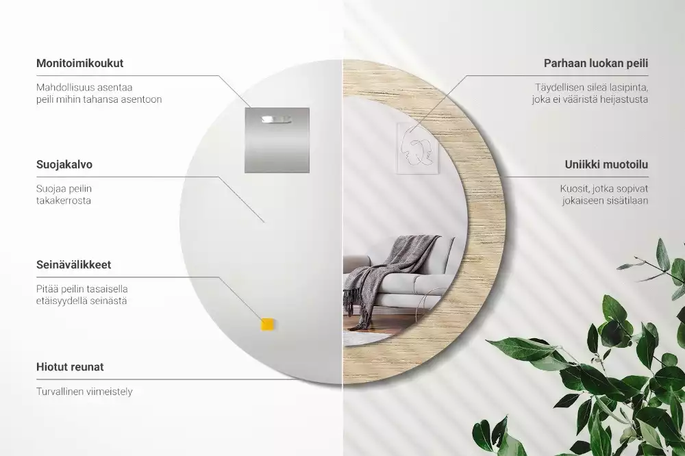 Kerek tükör fali dísz Világos fa