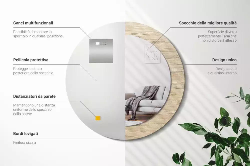 Kerek tükör fali dísz Világos fa