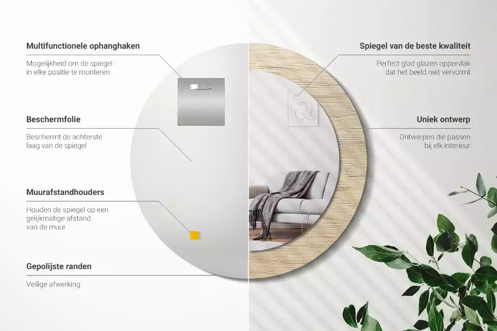 Kerek tükör fali dísz Világos fa