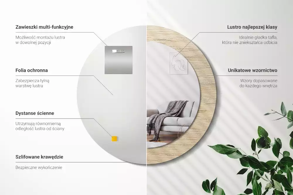 Kerek tükör fali dísz Világos fa