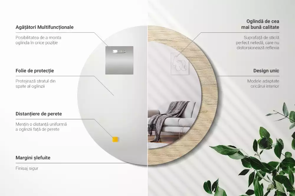 Kerek tükör fali dísz Világos fa