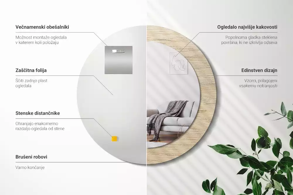 Kerek tükör fali dísz Világos fa