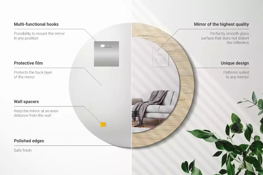 Kerek tükör fali dísz Világos fa