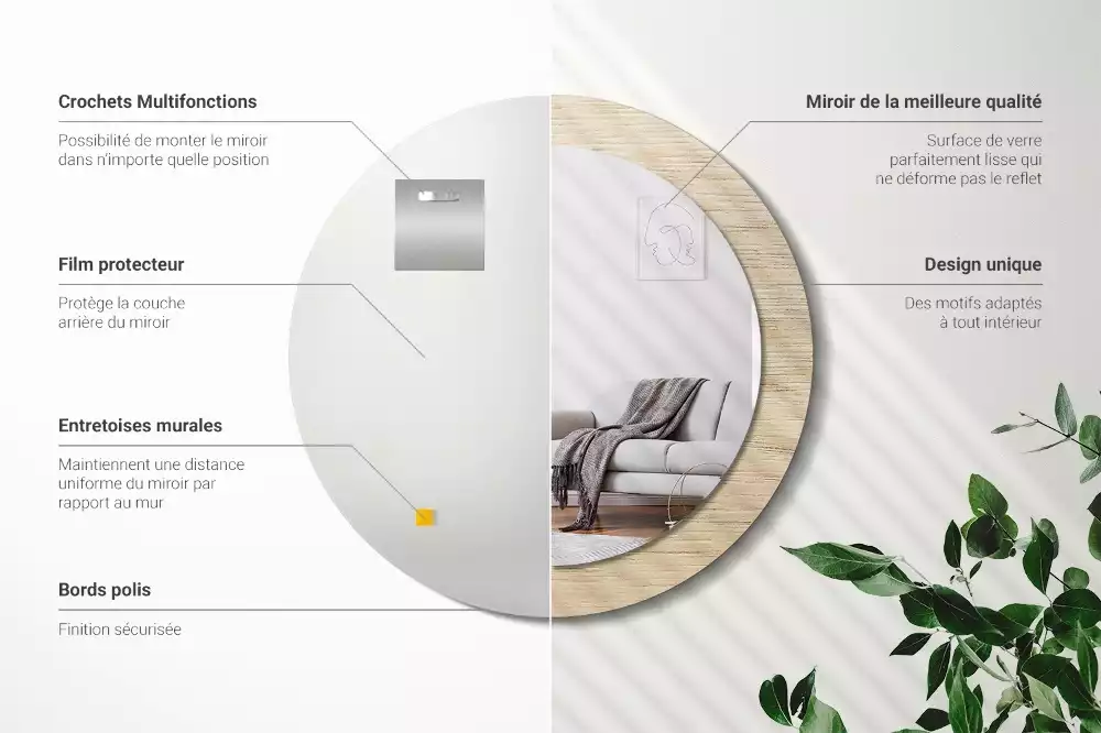 Kerek tükör fali dísz Világos fa