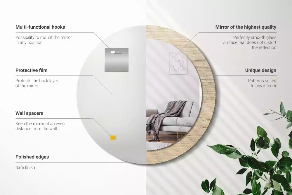 Kerek tükör fali dísz Világos fa