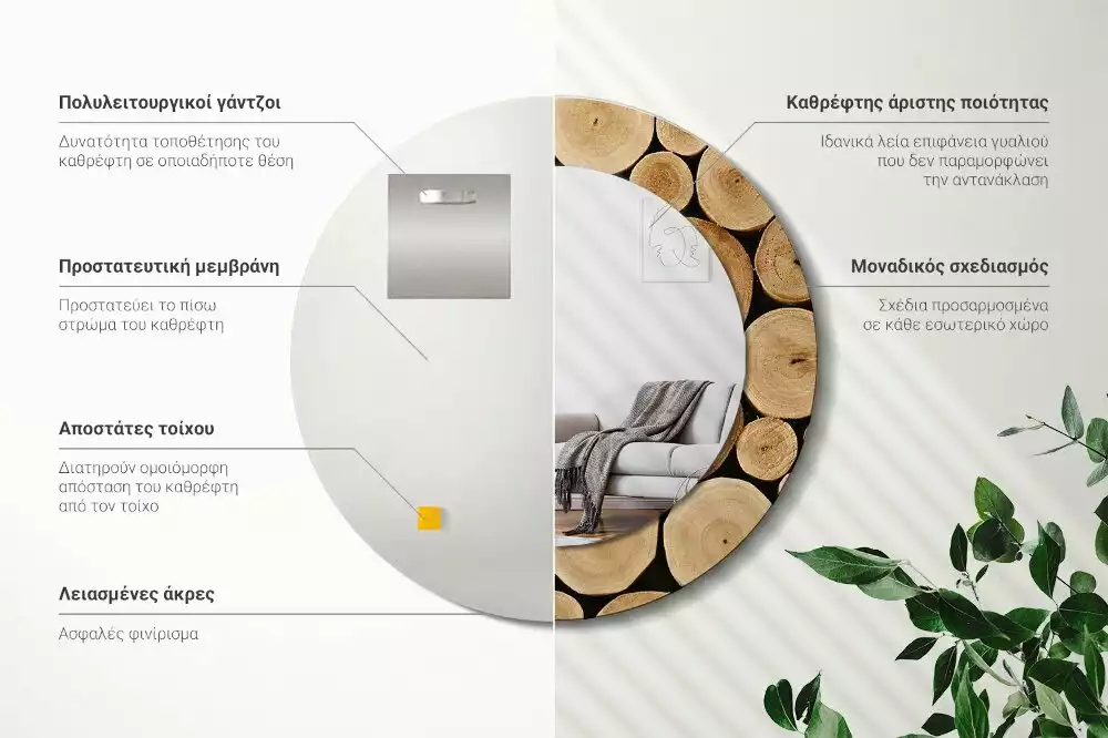 Kerek tükör fali dísz Fa rönkök