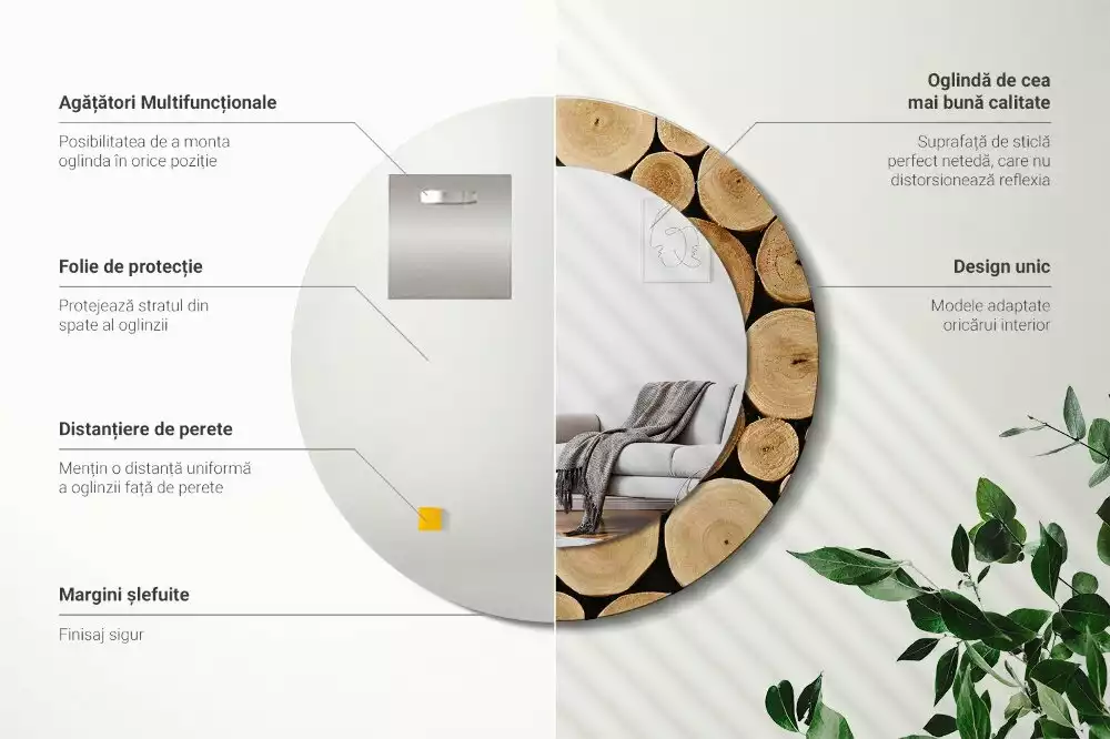 Kerek tükör fali dísz Fa rönkök