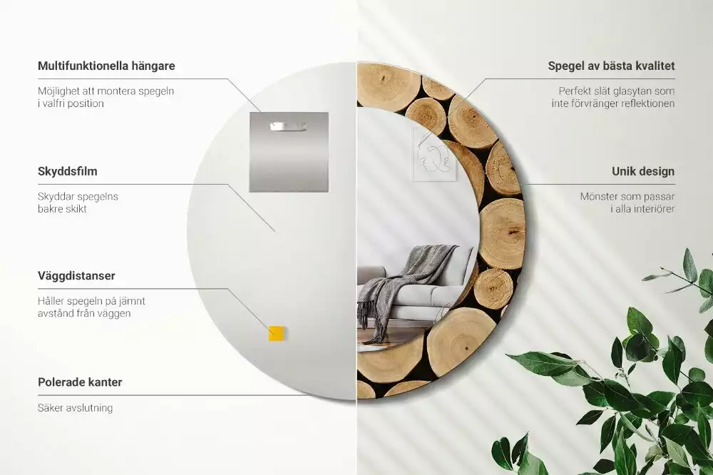 Kerek tükör fali dísz Fa rönkök