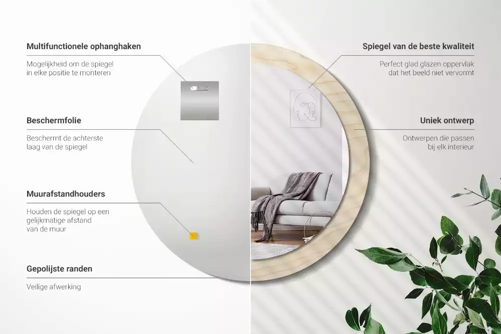 Kerek tükör fali dísz Világos fa