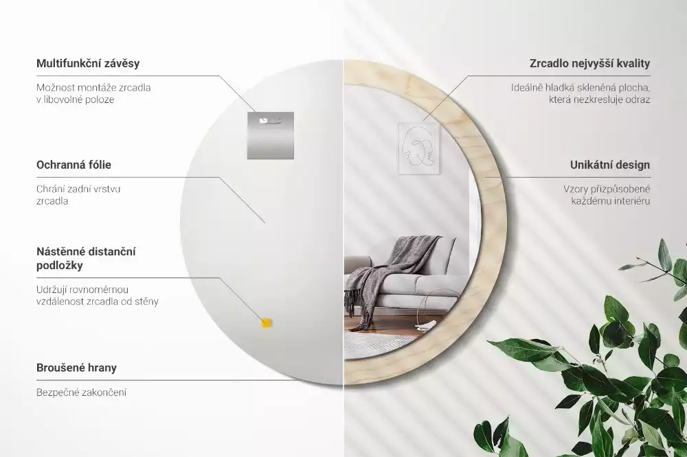 Kerek tükör fali dísz Világos fa