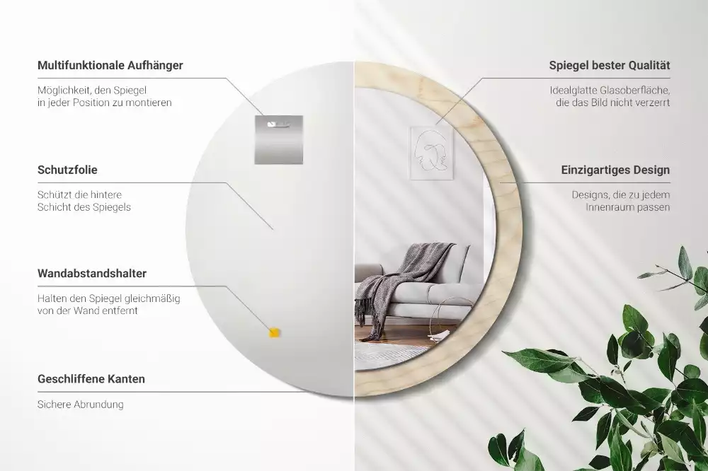 Kerek tükör fali dísz Világos fa