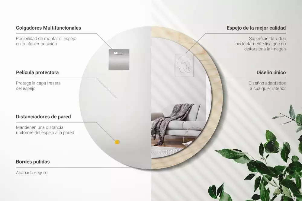 Kerek tükör fali dísz Világos fa