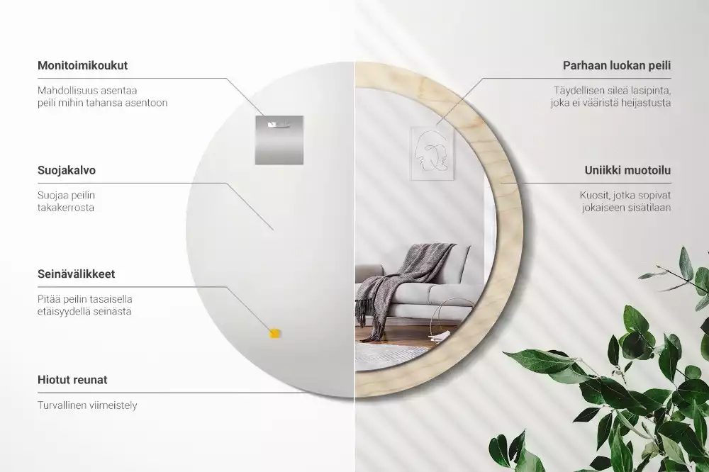 Kerek tükör fali dísz Világos fa