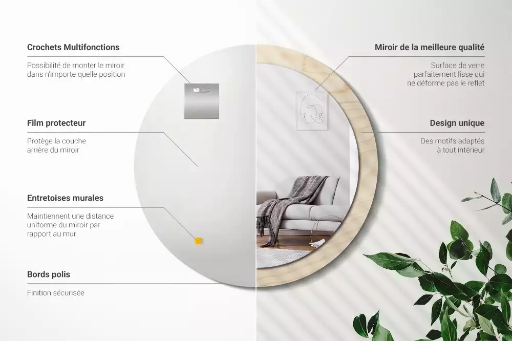 Kerek tükör fali dísz Világos fa