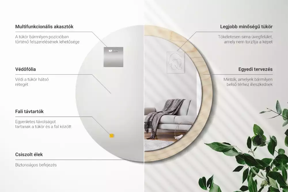 Kerek tükör fali dísz Világos fa