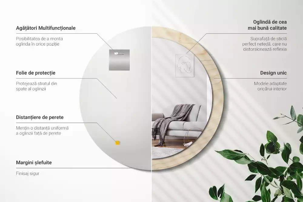 Kerek tükör fali dísz Világos fa