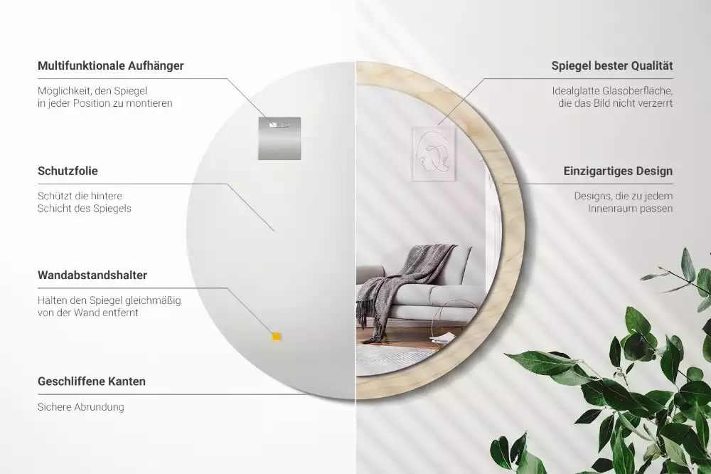 Kerek tükör fali dísz Világos fa