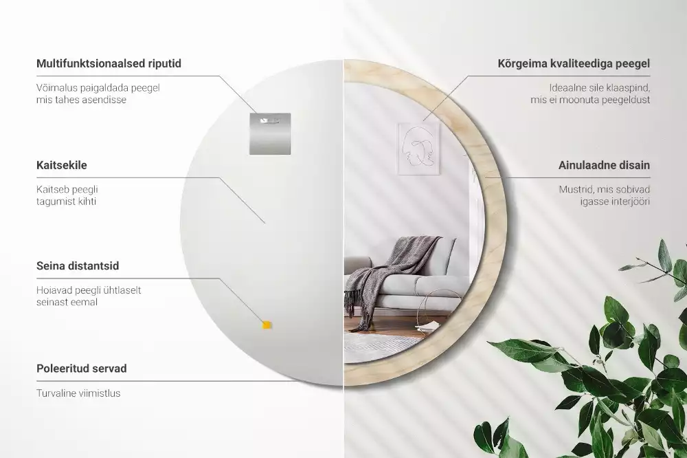 Kerek tükör fali dísz Világos fa