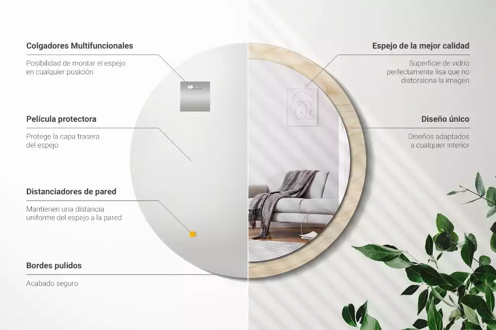 Kerek tükör fali dísz Világos fa