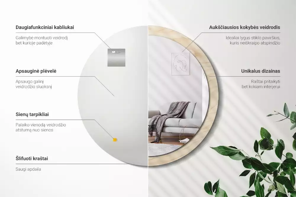 Kerek tükör fali dísz Világos fa