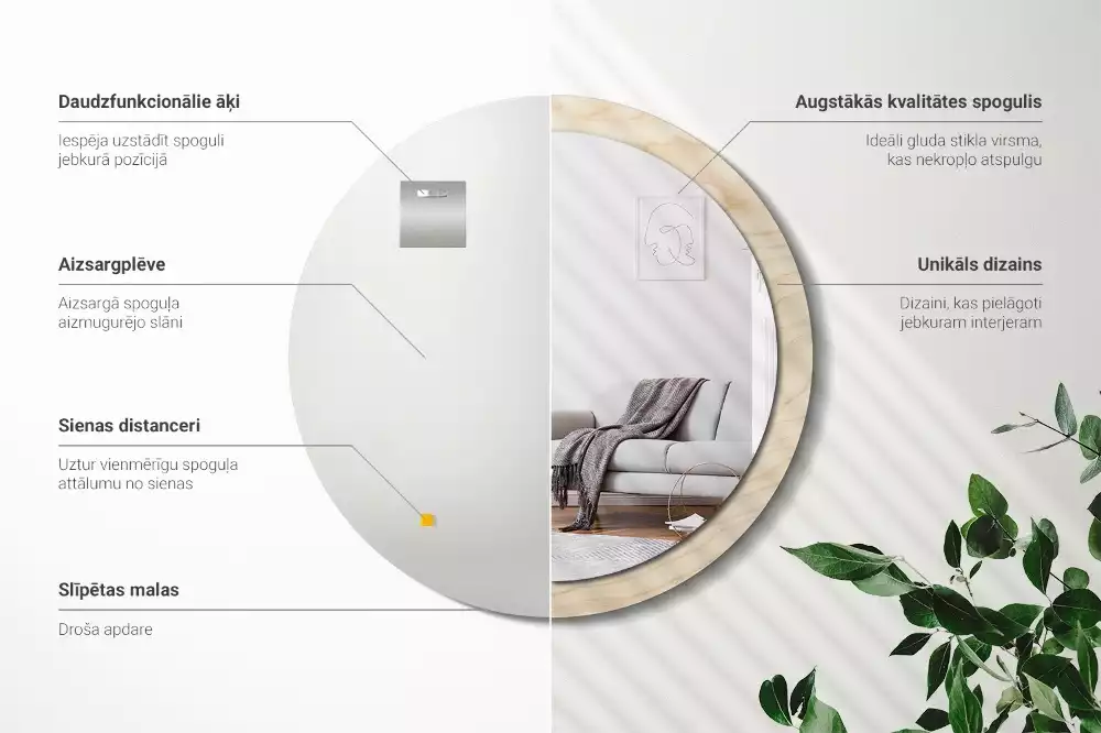 Kerek tükör fali dísz Világos fa