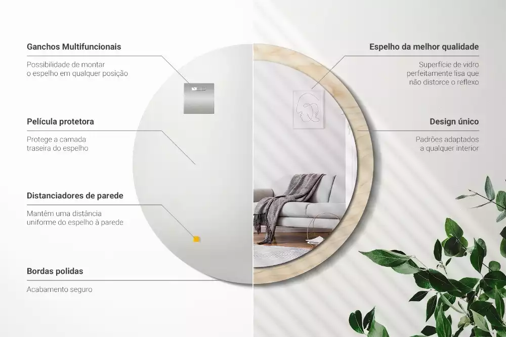 Kerek tükör fali dísz Világos fa