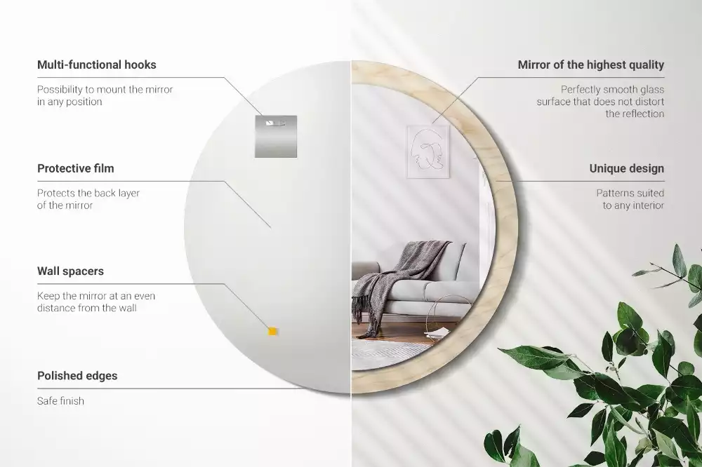 Kerek tükör fali dísz Világos fa