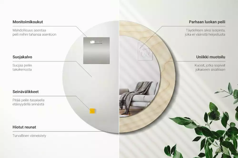 Kerek tükör fali dísz Világos fa