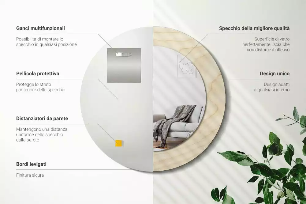 Kerek tükör fali dísz Világos fa