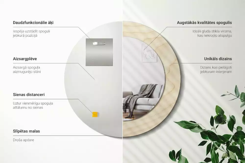 Kerek tükör fali dísz Világos fa