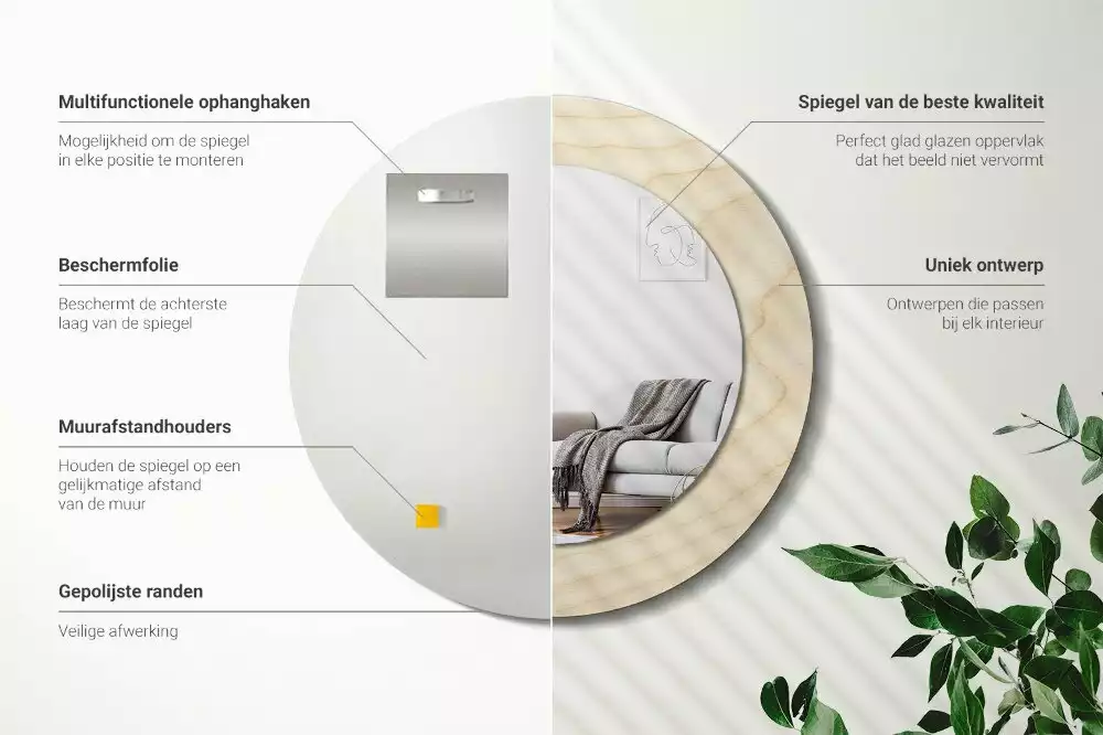 Kerek tükör fali dísz Világos fa