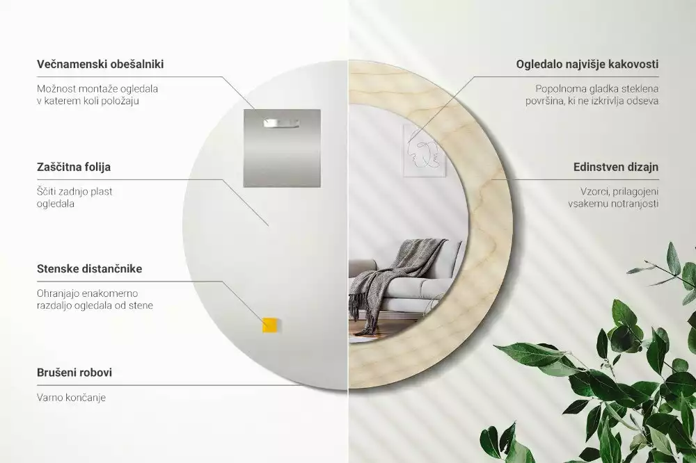 Kerek tükör fali dísz Világos fa