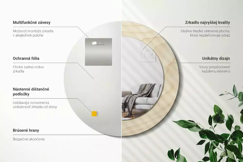 Kerek tükör fali dísz Világos fa