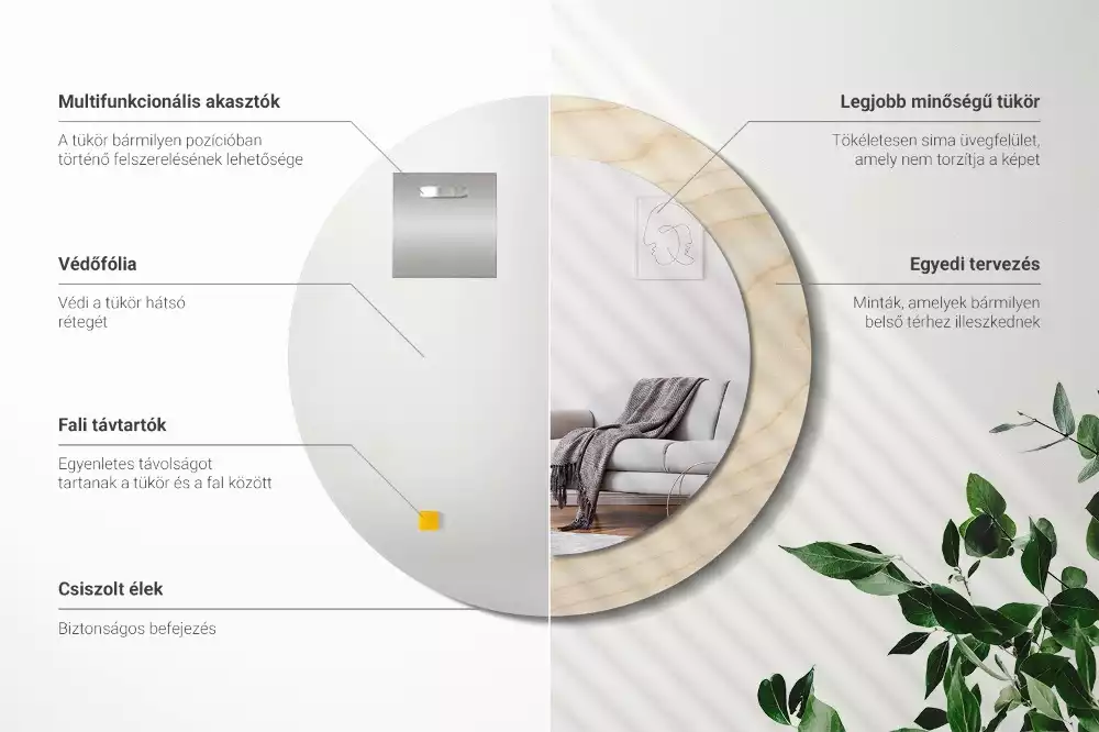 Kerek tükör fali dísz Világos fa