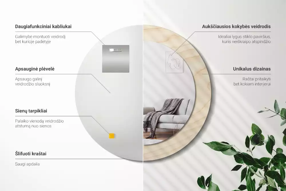 Kerek tükör fali dísz Világos fa