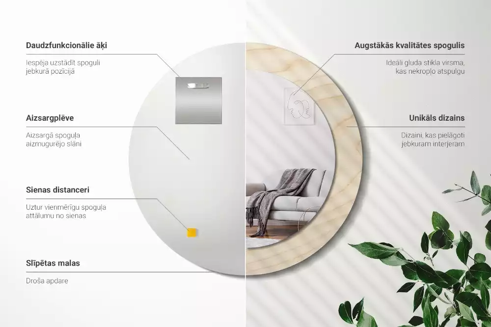 Kerek tükör fali dísz Világos fa