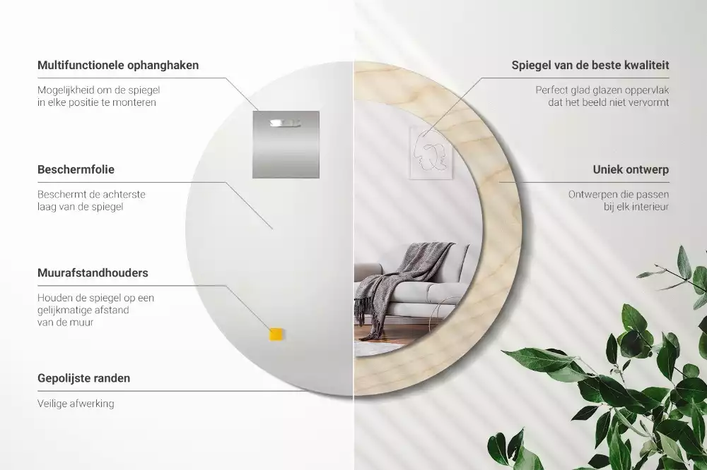 Kerek tükör fali dísz Világos fa