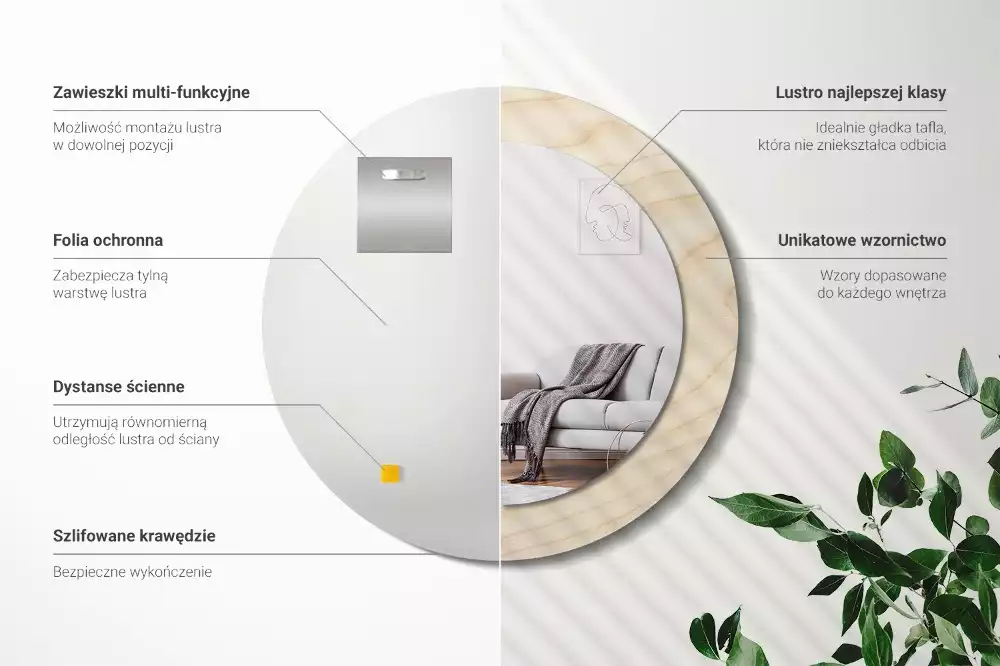 Kerek tükör fali dísz Világos fa