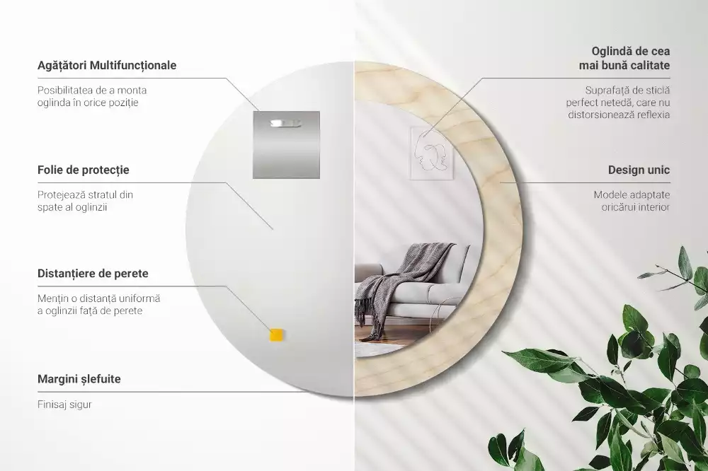 Kerek tükör fali dísz Világos fa