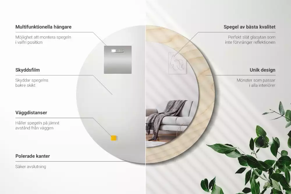 Kerek tükör fali dísz Világos fa