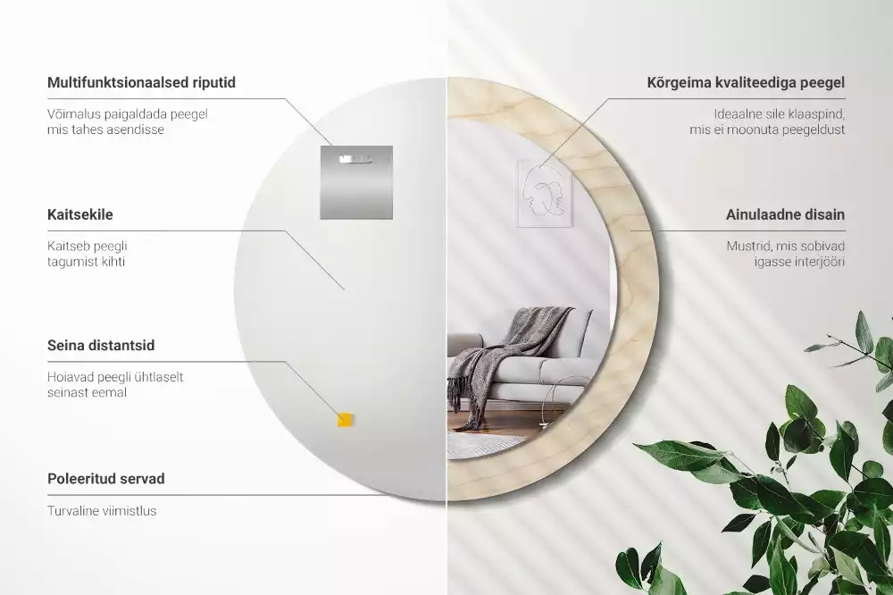 Kerek tükör fali dísz Világos fa