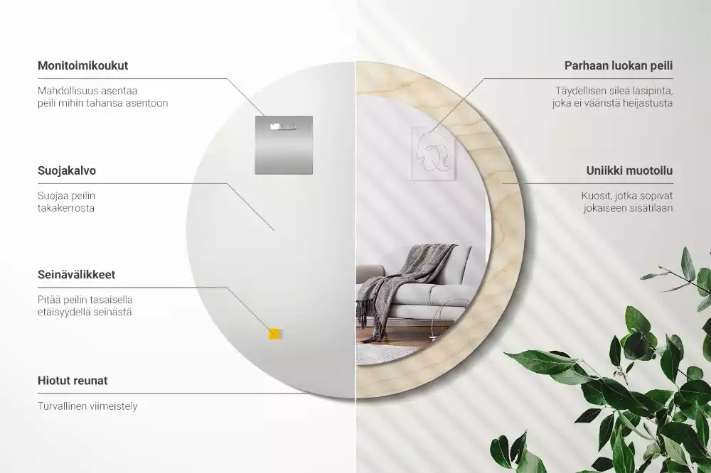 Kerek tükör fali dísz Világos fa