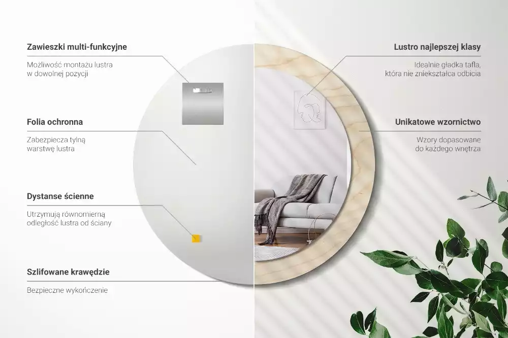 Kerek tükör fali dísz Világos fa