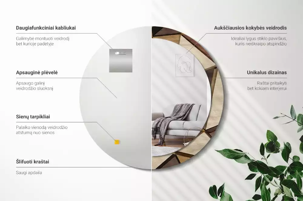 Kerek tükör fali dísz Geometrikus fa 3D