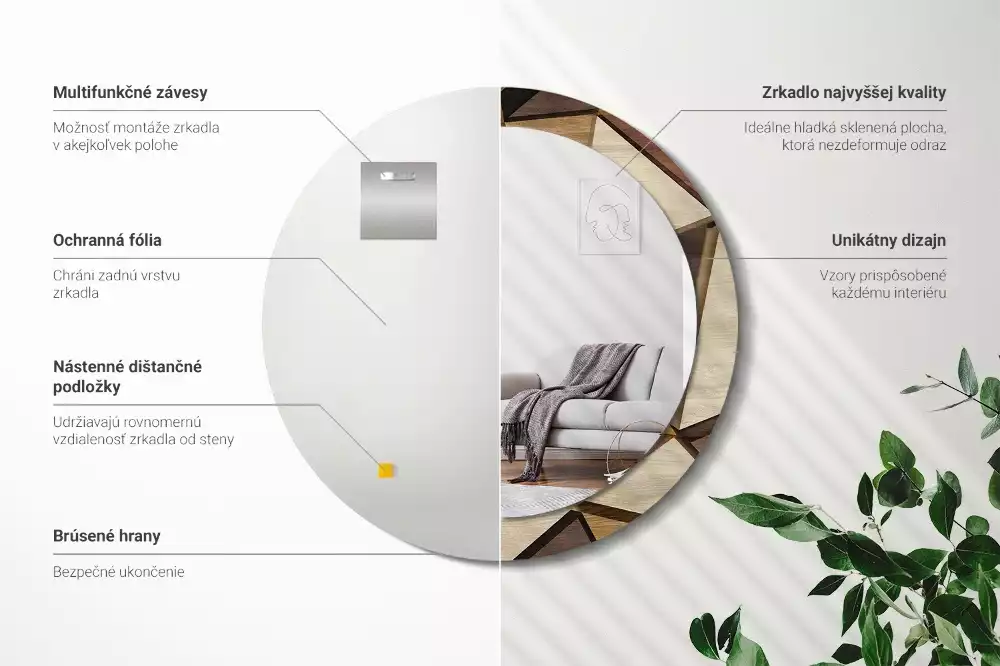 Kerek tükör fali dísz Geometrikus fa 3D