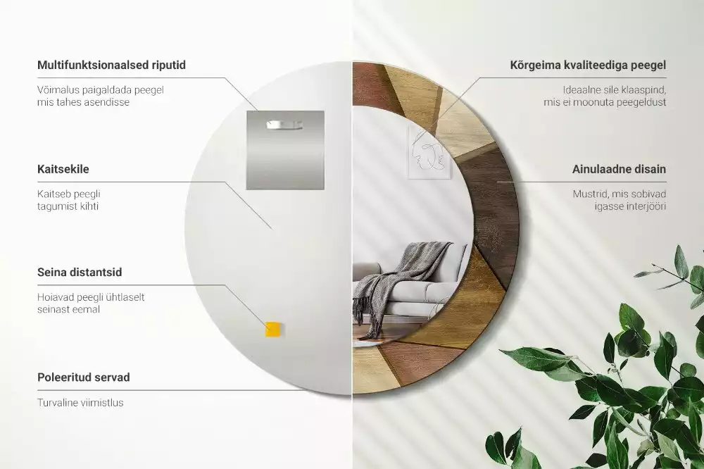 Kerek tükör fali dísz Geometrikus fa 3D